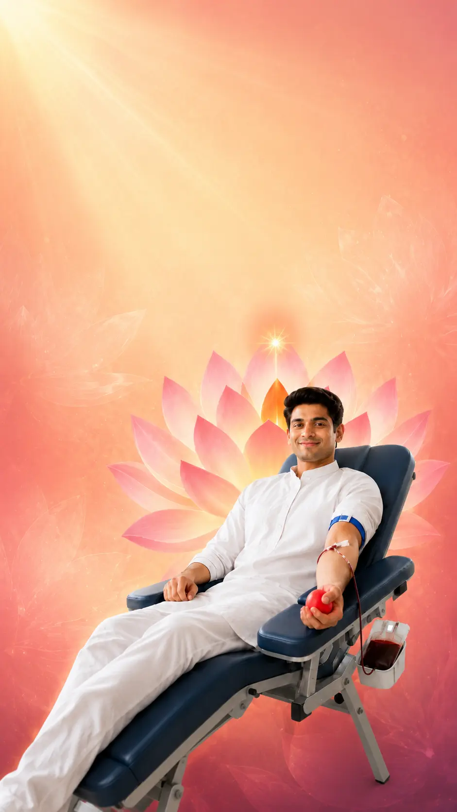Blood donor reclining during donation — Universal Brotherhood Blood Donation Drive 2026, Gift of Life Through Universal Brotherhood
