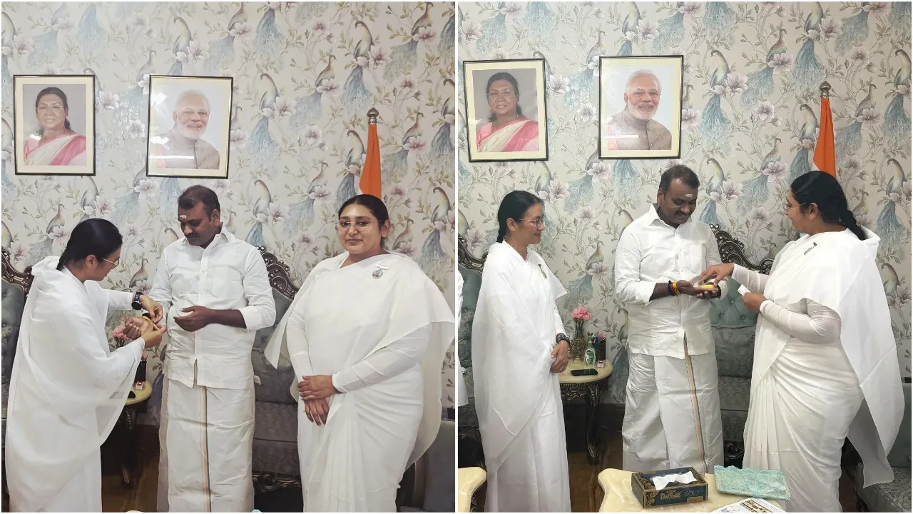 Om Shanti Retreat Centre, Gurugram Celebrates Raksha Bandhan with Hon’ble Minister of State Dr. L. Murugan Ji Om Shanti Retreat Centre, Gurugram Celebrates Raksha Bandhan with Hon’ble Minister of State Dr. L. Murugan Ji