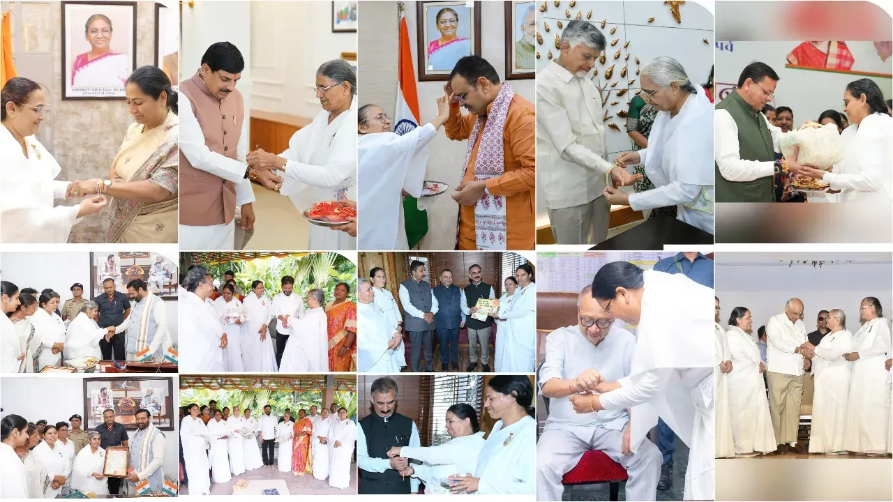 Brahma Kumaris Sisters Tie Sacred Rakhi to Chief Ministers Across India Brahma Kumaris Sisters Tie Sacred Rakhi to Chief Ministers Across India
