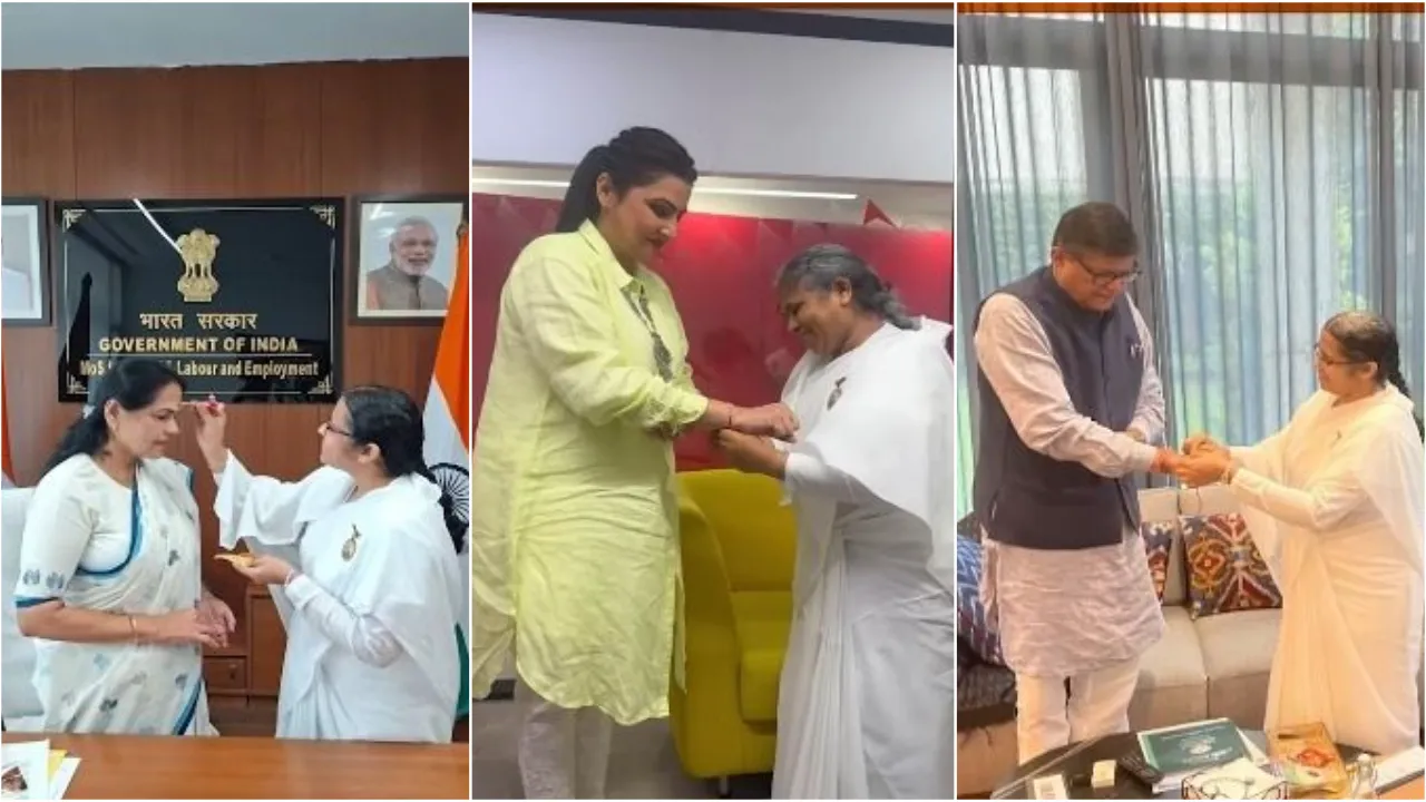 नई दिल्ली में केंद्रीय मंत्रियों, सांसदों एवं विशिष्ट हस्तियों को रक्षासूत्र बाँधकर दिया आध्यात्मिक संदेश