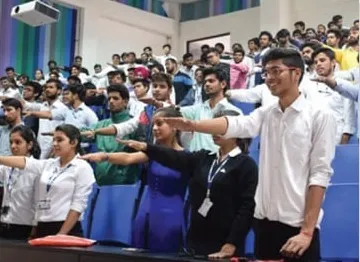 University Students taking the pledge to follow Road safety rules