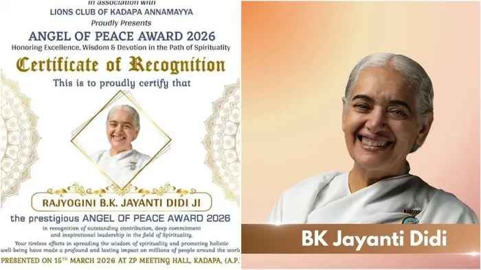 Angel of Peace Award 2026 Presented to Rajyogini B.K. Jayanti Didi Ji in Kadapa