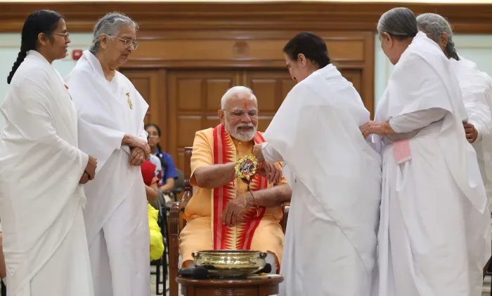 Brahma Kumaris Leaders Share Rakhi Blessings with Prime Minister Narendra Modi Ji