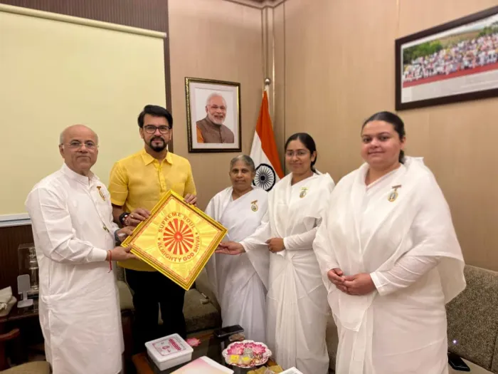 Brahma Kumaris Tie Sacred Rakhi to Hon’ble MP Shri Anurag Singh Thakur, Celebrating the Spiritual Bond of Raksha Bandhan