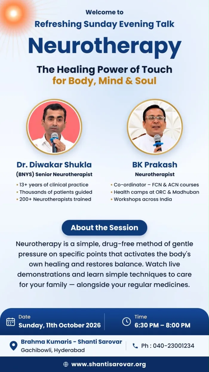 Brahma Kumaris Shanti Sarovar to Host Sunday Evening Talk on Neurotherapy in Hyderabad